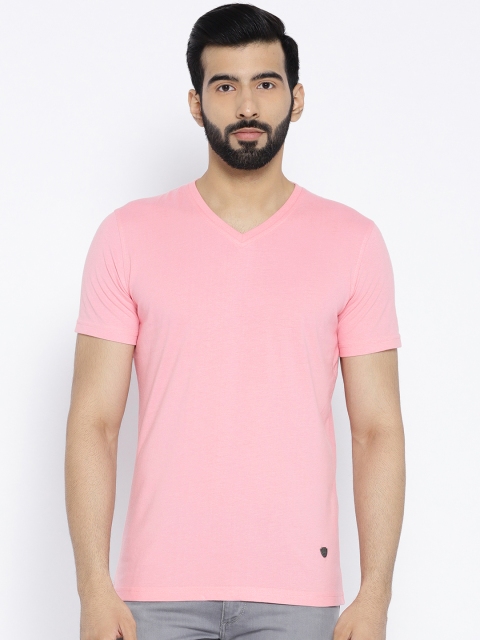 

John Players Men Pink Solid Round Neck T-shirt