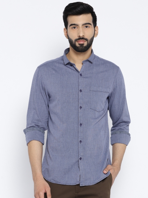 

John Players Men Blue Trim Regular Fit Self Design Casual Shirt