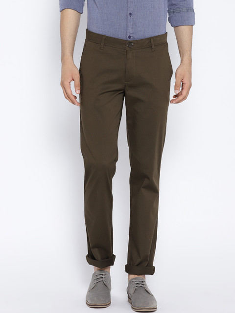 

John Players Men Brown Slim Fit Solid Chinos