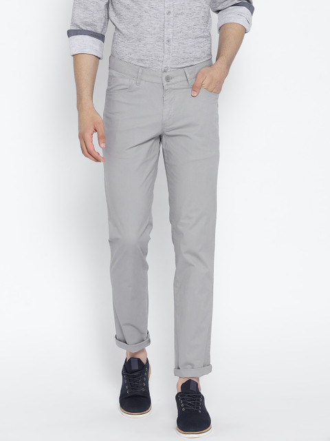 

John Players Men Grey Slim Fit Solid Chinos