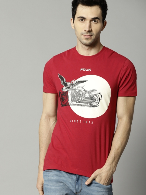

French Connection Men Red Printed Round Neck T-shirt