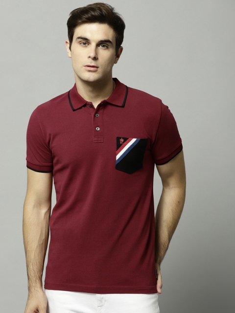 

French Connection Men Burgundy Solid Polo Collar T-shirt