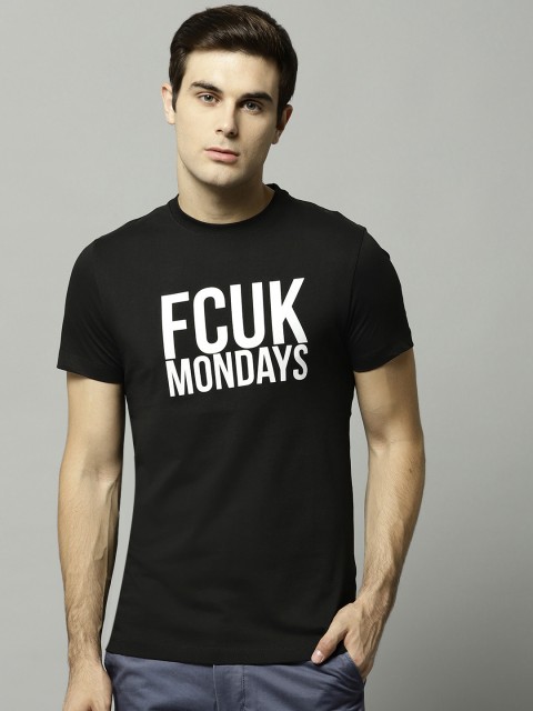 

French Connection Men Black Printed Round Neck T-shirt