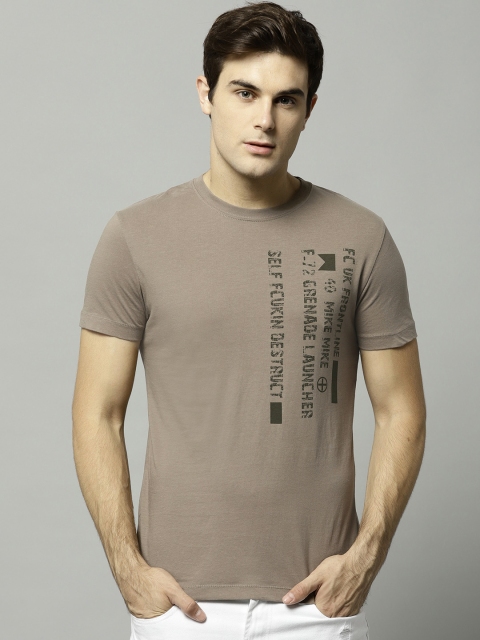 

French Connection Men Taupe Printed Round Neck T-shirt