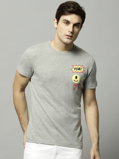 

French Connection Men Grey Melange Solid Round Neck T-shirt