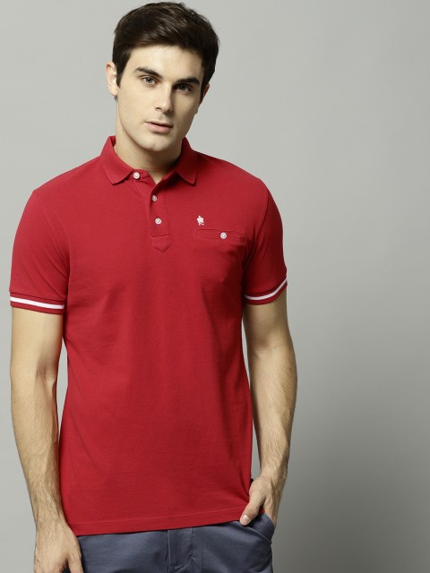 

French Connection Men Red Solid Polo Collar Pure Cotton T-shirt