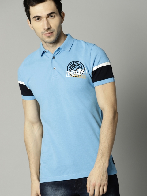 

French Connection Men Blue Solid Polo Collar T-shirt