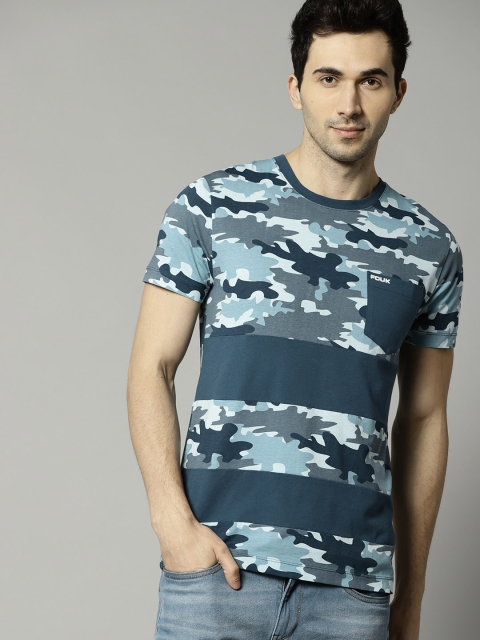 

French Connection Men Blue Printed Round Neck T-shirt