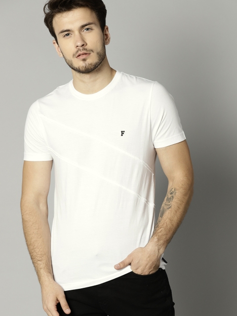 

French Connection Men White Solid Round Neck T-shirt