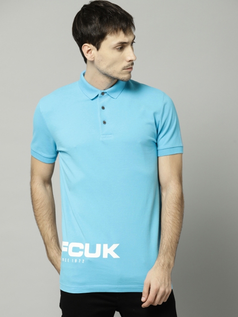 

French Connection Men Blue Solid Polo Collar T-shirt