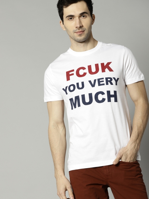 

French Connection Men White Printed Round Neck T-shirt