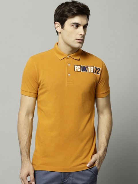 

French Connection Men Mustard Yellow Solid Polo Collar T-shirt