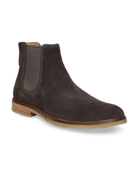 

Clarks Men Brown Solid Suede Mid-Top Flat Boots