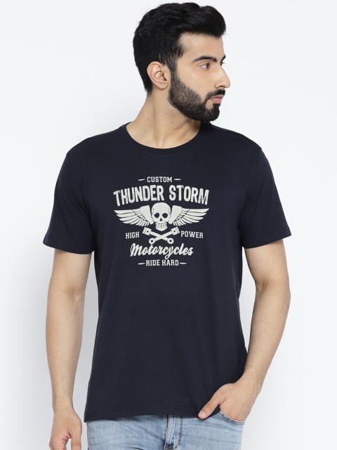 

John Players Men Navy Printed Round Neck T-shirt, Navy blue