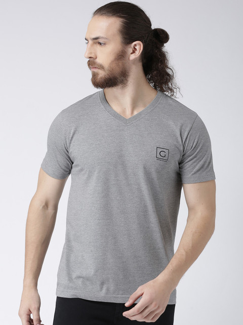 

GRIFFEL Men Grey Solid V-Neck T-shirt