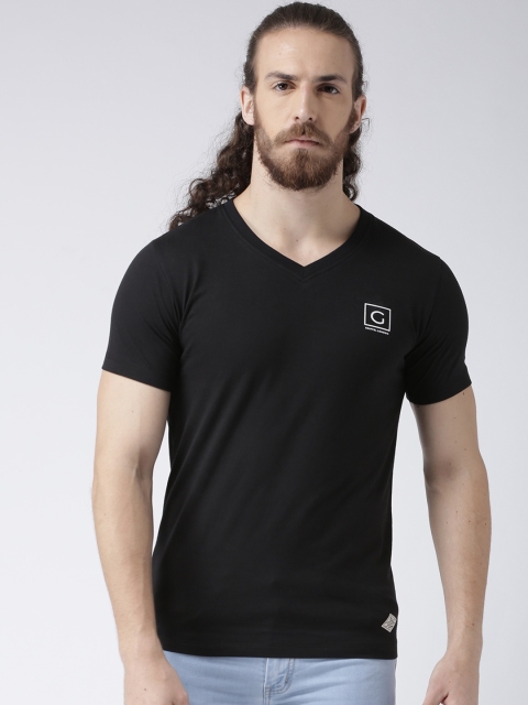

GRIFFEL Men Black Solid V-Neck T-shirt