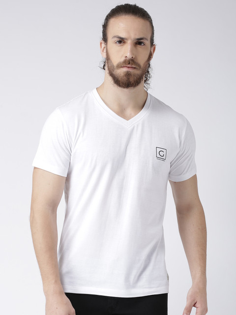

GRIFFEL Men White Solid V-Neck T-shirt