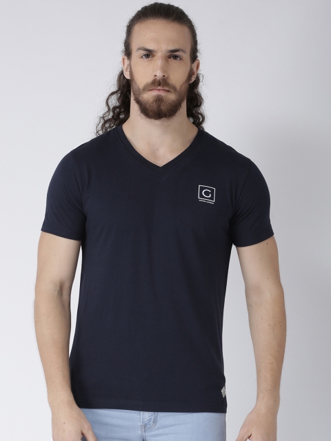 

GRIFFEL Men Navy Blue Solid V-Neck T-shirt