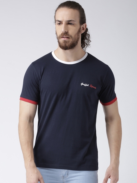 

GRIFFEL Men Navy Blue Solid Round Neck T-shirt