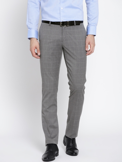 

Blackberrys Men Grey Regular Fit Checked Formal Trousers