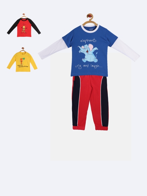

GKIDZ Boys Pack of 3 Full Sleeve T-shirts and Joggers, Yellow