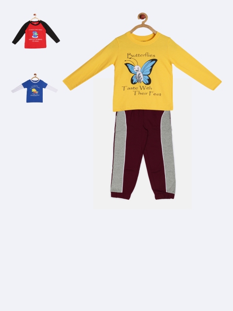 

GKIDZ Boys Pack of 3 Printed T-shirts with Joggers, Yellow