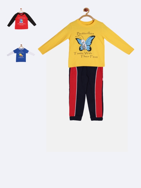 

GKIDZ Boys Pack of 3 Printed T-shirts with Joggers, Yellow