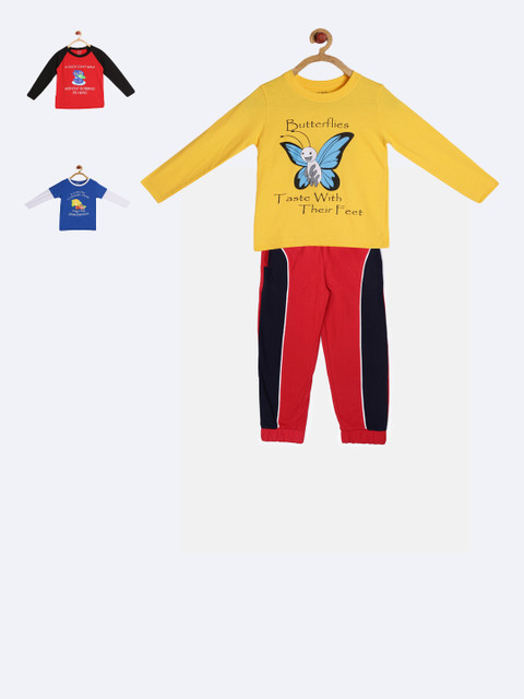 

GKIDZ Boys Pack of 3 Printed T-shirts with Joggers, Red