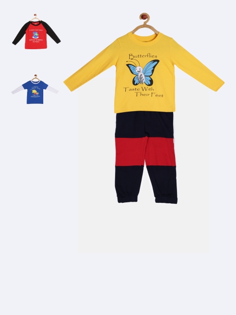 

GKIDZ Boys Pack of 3 Printed T-shirts with Joggers, Yellow
