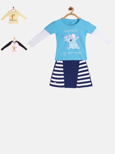 

GKIDZ Girls Pack of 3 Printed T-shirts and Skirt, Pink