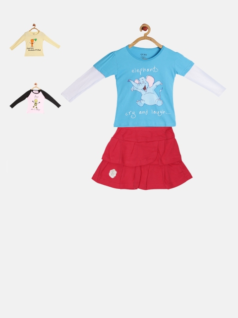 

GKIDZ Girls Pack of 3 T-shirts and Skirt, Pink