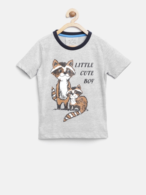 

Lazy Shark Boys Grey Melange Printed Round Neck T-shirt