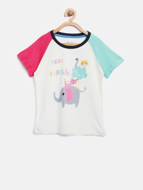 

Lazy Shark Girls White Printed Round Neck T-shirt