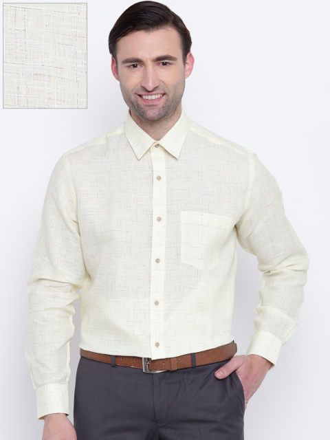 

Park Avenue Men Yellow Regular Fit Self-Design Formal Linen Shirt