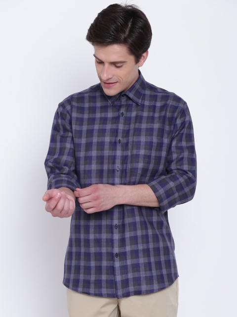 

Park Avenue Men Blue & Grey Slim Fit Checked Casual Shirt