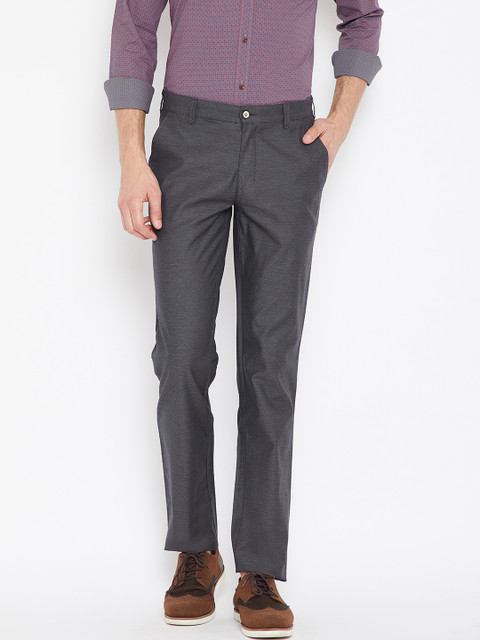 

Park Avenue Men Charcoal Grey Tapered Fit Self Design Smart Casual Trousers