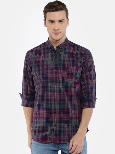 

Park Avenue Men Navy Blue & Red Slim Fit Checked Casual Shirt
