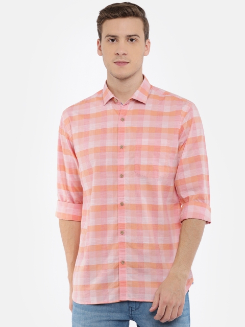

Park Avenue Men Pink & Orange Slim Fit Checked Casual Shirt