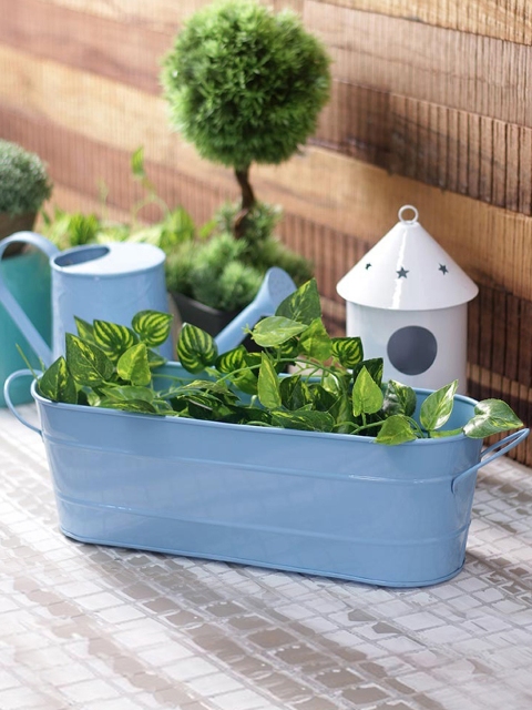 

green girgit Blue Metal Oval Railing Planter