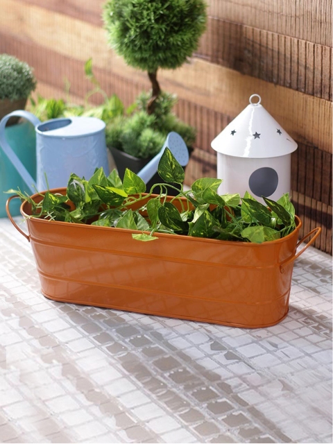 

green girgit Orange Metal Oval Railing Planter