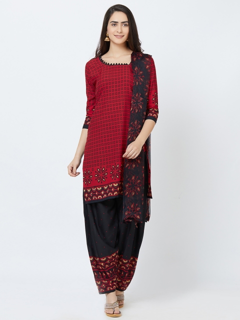 

Satrani Women Maroon & Black Poly Crepe Unstitched Dress Material