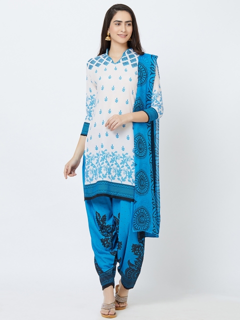 

Satrani Women White & Blue Poly Crepe Unstitched Dress Material