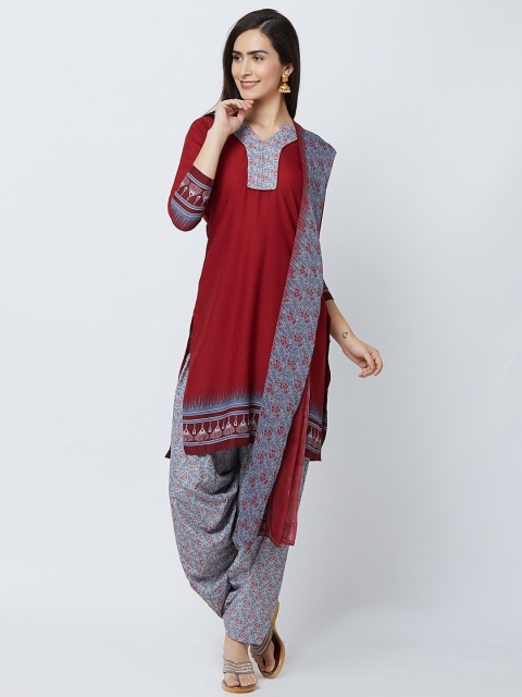 

Satrani Women Maroon & Grey Poly Crepe Unstitched Dress Material