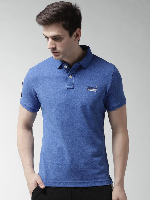 

Superdry Men Blue Solid Polo Collar T-shirt