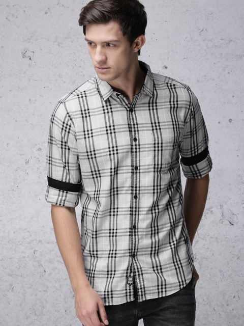

Ecko Unltd Men Grey & Black Slim Fit Checked Casual Shirt