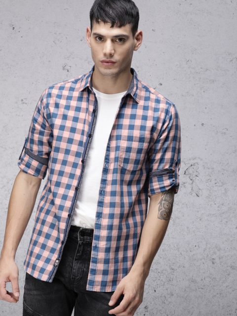 

Ecko Unltd Men Blue & Pink Slim Fit Checked Casual Shirt