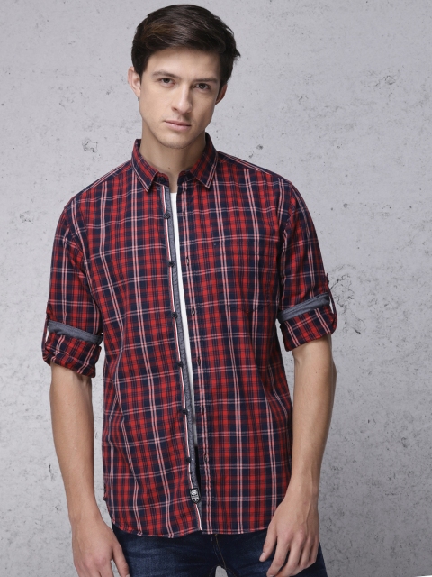 

Ecko Unltd Men Red & Navy Blue Slim Fit Checked Casual Shirt