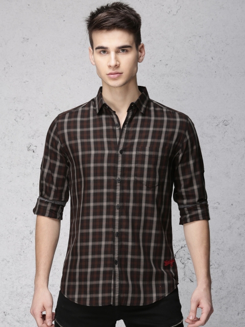 

Ecko Unltd Men Black & Brown Slim Fit Checked Casual Shirt