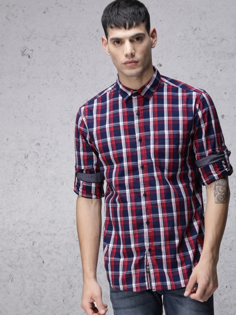 

Ecko Unltd Men Navy Blue & Red Slim Fit Checked Casual Shirt