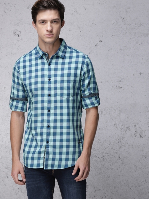 

Ecko Unltd Men Blue & Green Slim Fit Checked Casual Shirt